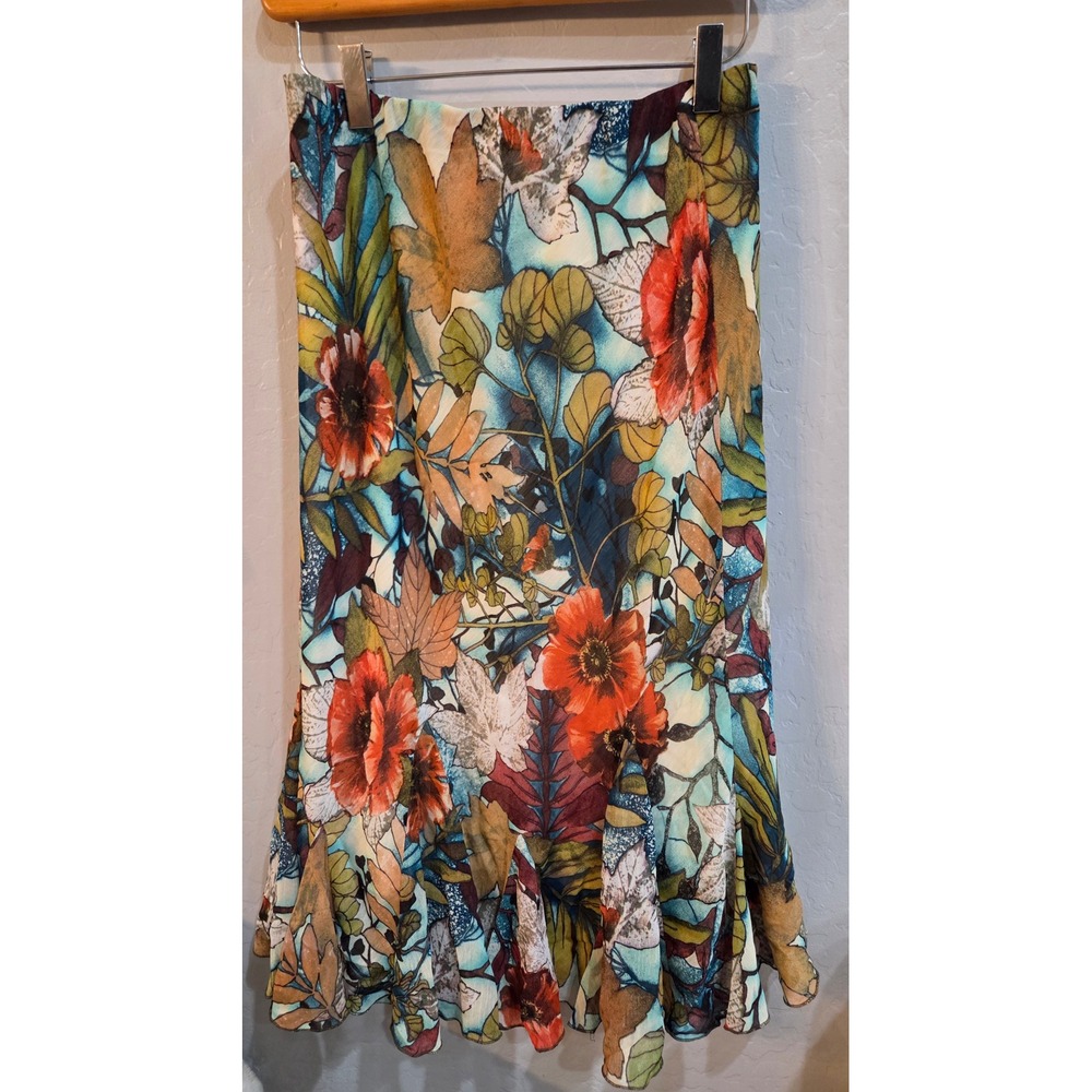Vintage Dressbarn Floral Midi‎ Skirt Small Botanical Ruffle Hem Chiffon Lined